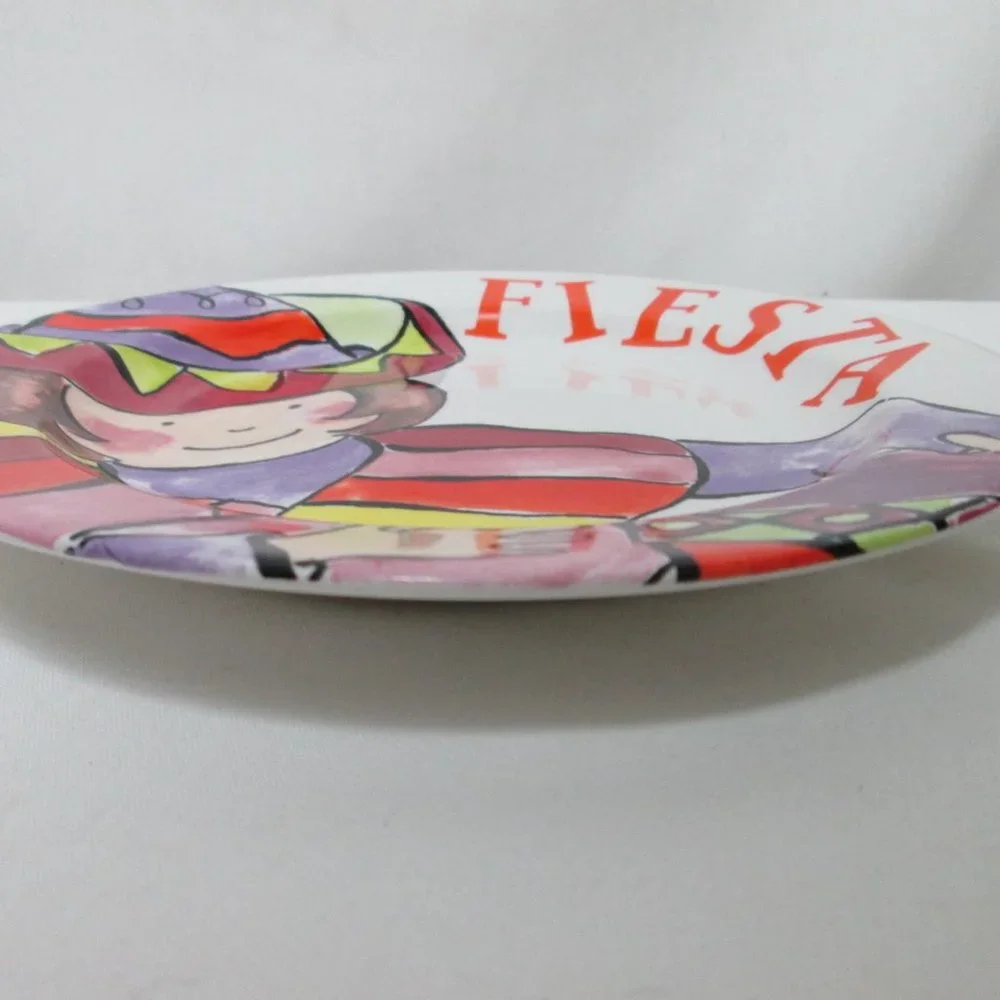 R Table Fiesta ceramic salad dessert plate set 2 Mariachi Cactus Mexican Theme